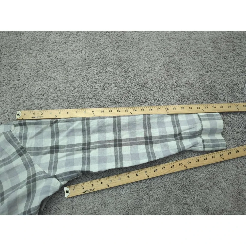 Banana Republic Button Up Shirt Mens Medium Gray Plaid Long‎ Sleeve Linen Blend
